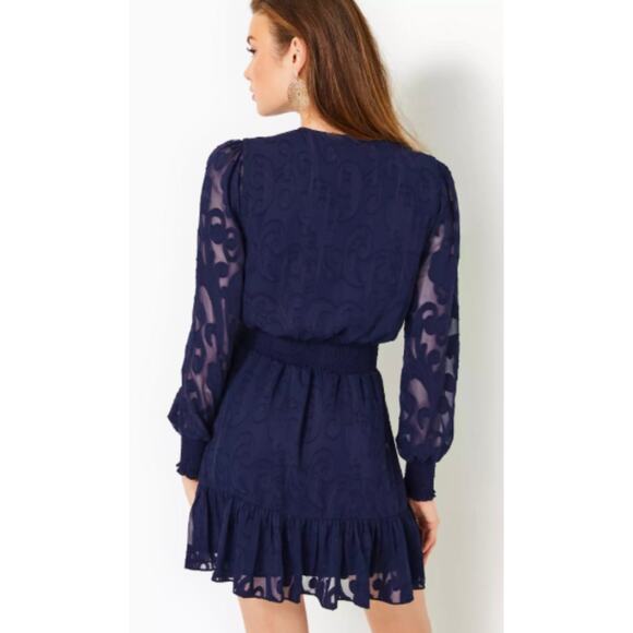 Lilly Pulitizer Sz 10 Christina True Navy Poly Crepe Swirl | NWT - Picture 2 of 9